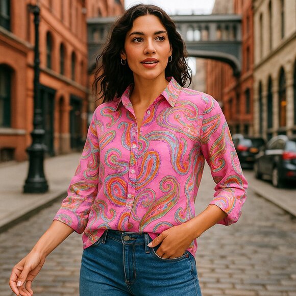 Lauren Ralph Lauren Tops - Lauren Ralph Lauren Pink Paisley Button-Down Shirt – Size 1X